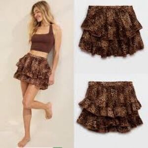 Aerie Leopard Print Tiered Mini Skirt